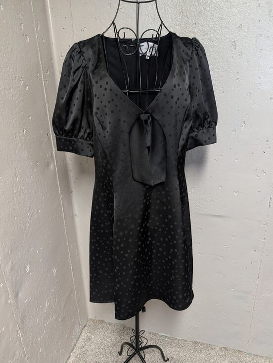 Charles Henry Dresses & Skirts - Charles Henry Black Satin Polka Dot Babydoll Bow Dress XL